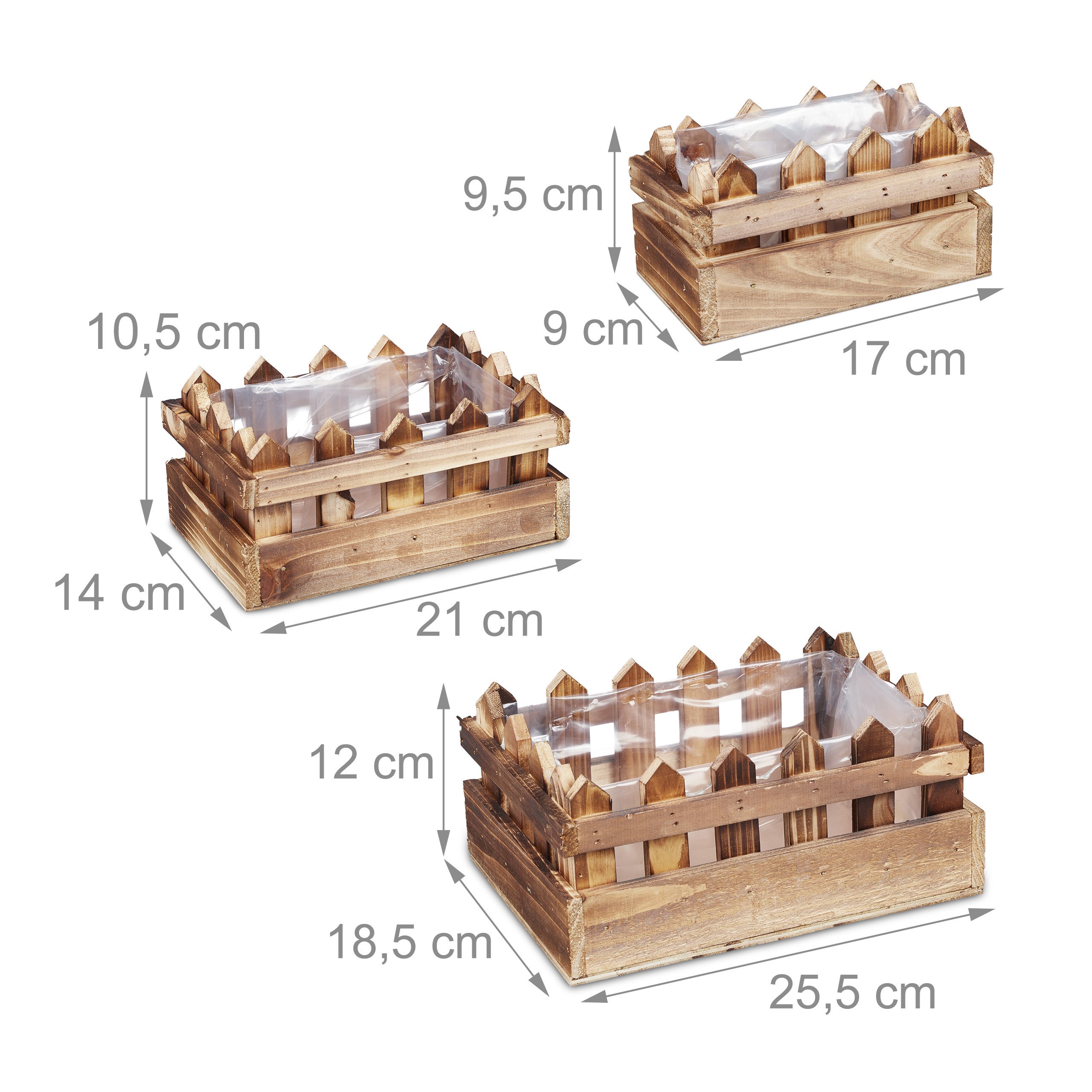 Relaxdays Fioriere in Legno Set da 3, da Balcone e Davanzale, Cassette Porta Fiori e Piante in Varie Misure, Naturale - 4