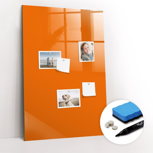 Lavagna Magnetica Murale, Tulup - 60x90 cm - Couleur orange, 5 magneti, una spugna, un pennarello nero