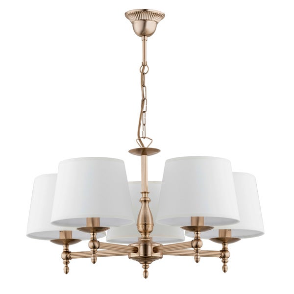 Lampa wisząca Roksana złoto-biała 5xE14x40W klasyczna z abażurami wym: 61 x 64 x 64 cm tkanina Alfa