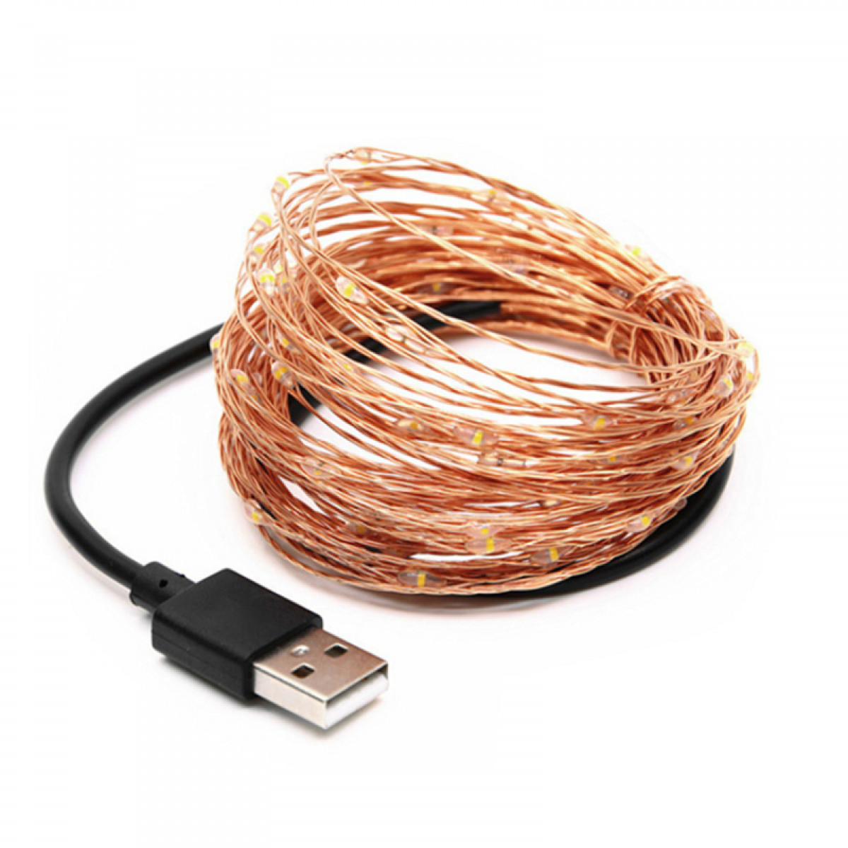 Girlanda świetlna z drutu miedzianego z zasilaniem USB 5 V, dekoracja na imprezę (5 m, 50 lampek, wielokolorowa/RGB)