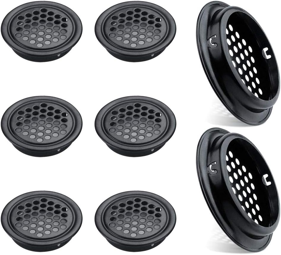Zestaw 8 okrągłych otworów wentylacyjnych ze stali nierdzewnej do szafek kuchennych (53 mm, czarny)