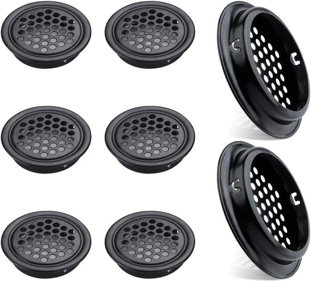 Lot de 8 （53mm Noir）Grilles d'aération Rondes en Acier Inoxydable pour Cuisine Meubles Bouche aération INOX