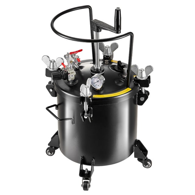Pistolet à Peinture SucceBuy Pot peinture sous pression 20L,pression réglable 70 psi,réservoir acier,roulettes,mastic fuite