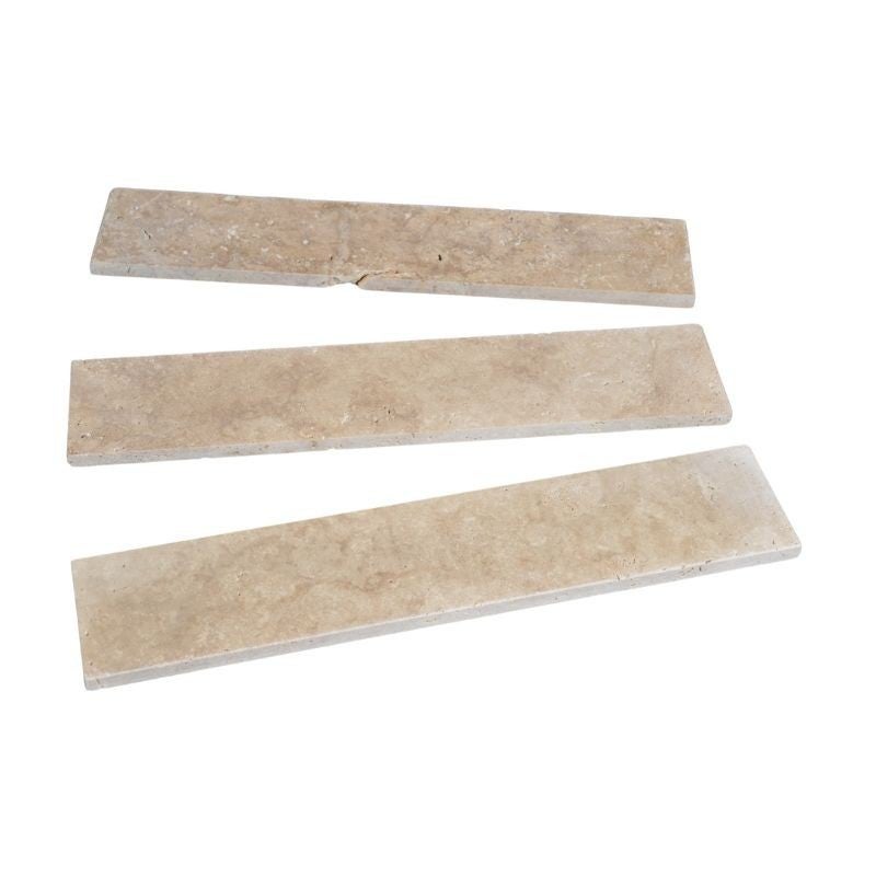 Plinthe en Travertin Beige classique finition vieillie main - Travertin beige - 8 x 40,6 x 1,2 cm - Vieillie main - 6