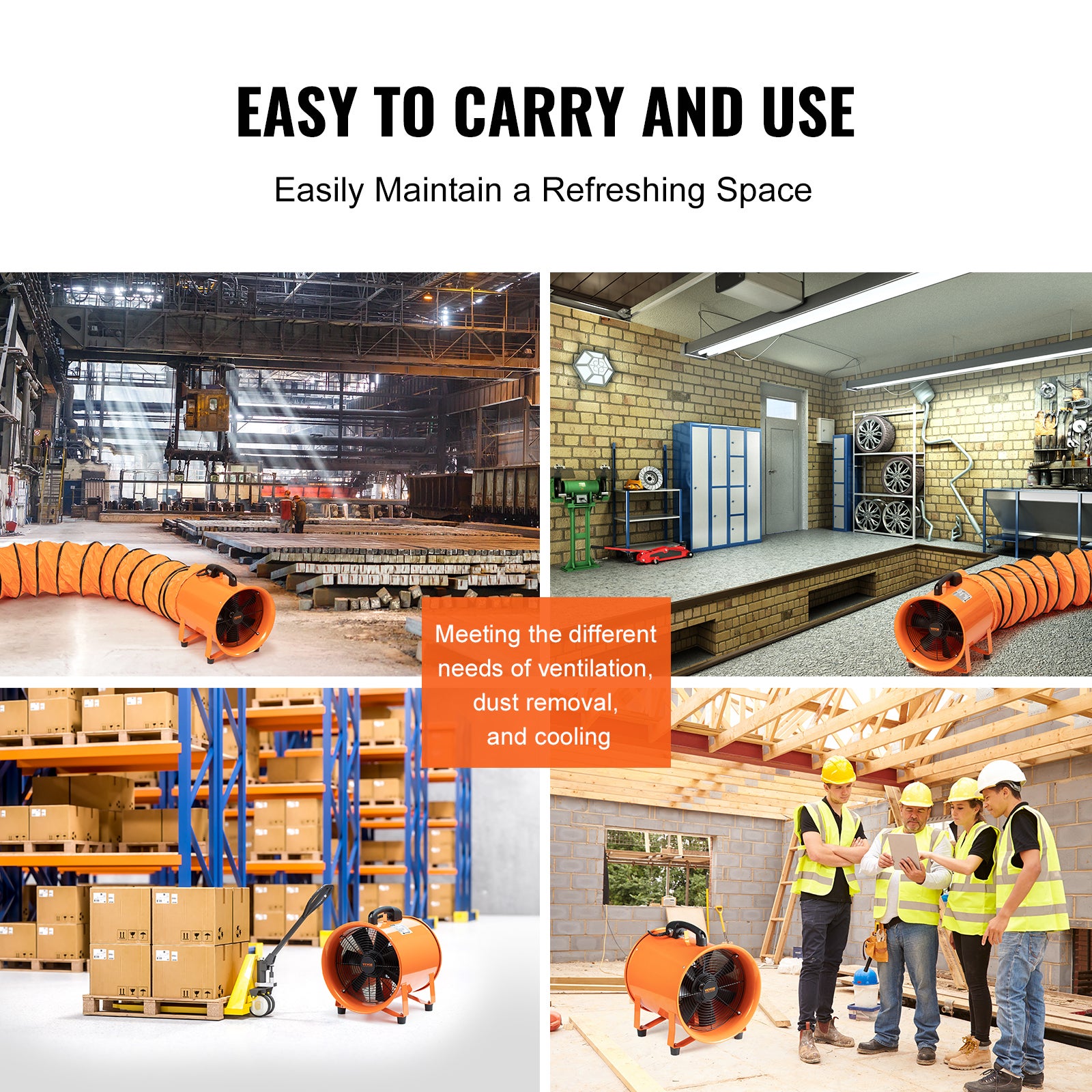Ventilador Extractor Portátil 367 W Extractor de Aire Industrial por Conductos 304,8 mm Manguera de Extracción 5 m Volumen de Aire 2574 CFM Extr VEVOR - 6