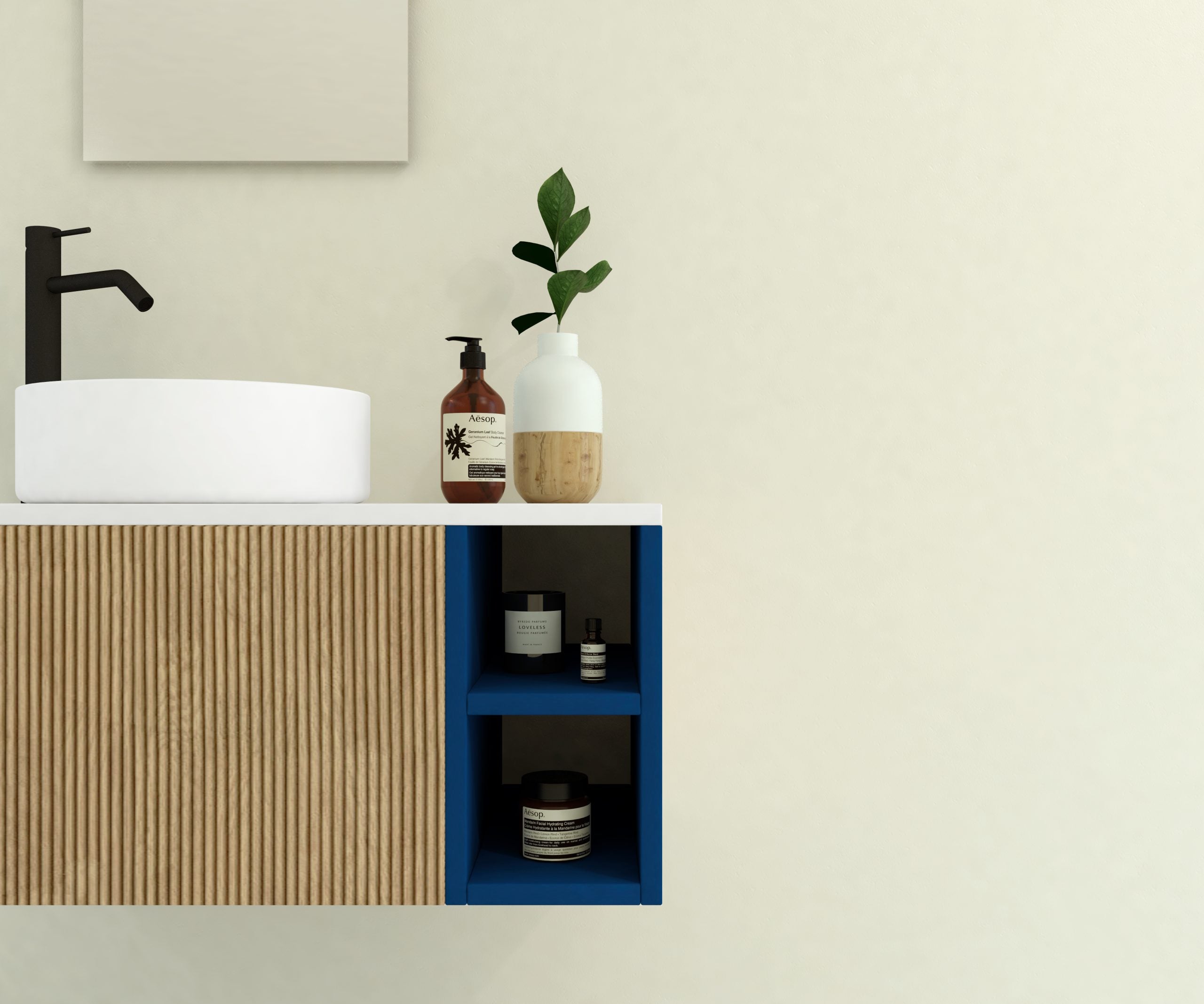 Ensemble de meubles de salle de bain Avantarea CHALAIN, Bleu outremer 80 cm + vasque + miroir Alma - 2