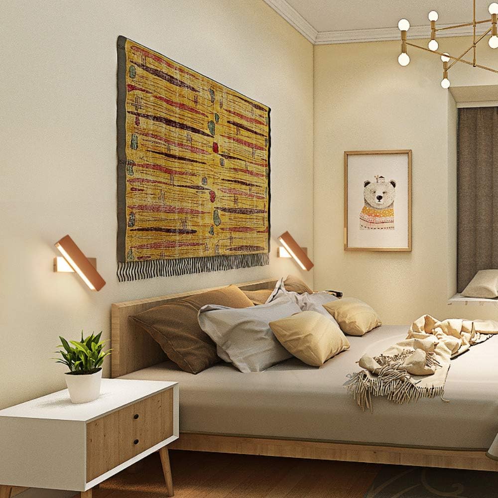 GOECO Applique murale bois,Deco led murale,Rotation 360° en Bois Massif, Moderne Vent minimaliste,Convient pour l'éclairage de la chambre à coucher - 8