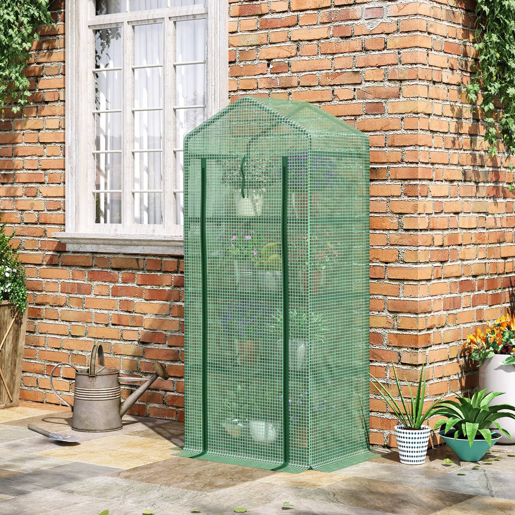 Serre de jardin PE avec étagères 4 niveaux, serre de balcon, bâche renforcée 140 /m², châssis en acier,pour légumes plantes,70x50x160cm, vert - 4