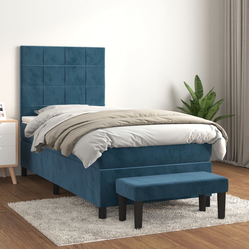 Sommier à lattes avec matelas Bleu foncé 100x200 cm — COMFORTXL - 2
