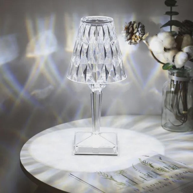 Lampe De Table En Cristal De Diamant, Lampe De Chevet De Chambre En Cristal Rechargeable Par Usb, Temperature/Luminosite Reglables, type tactile