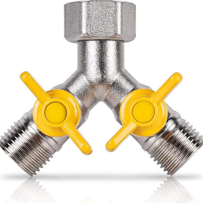 Rozdzielacz wody Y 1/2" z mosiądzu, 2 komory, do pralki i węża ogrodowego