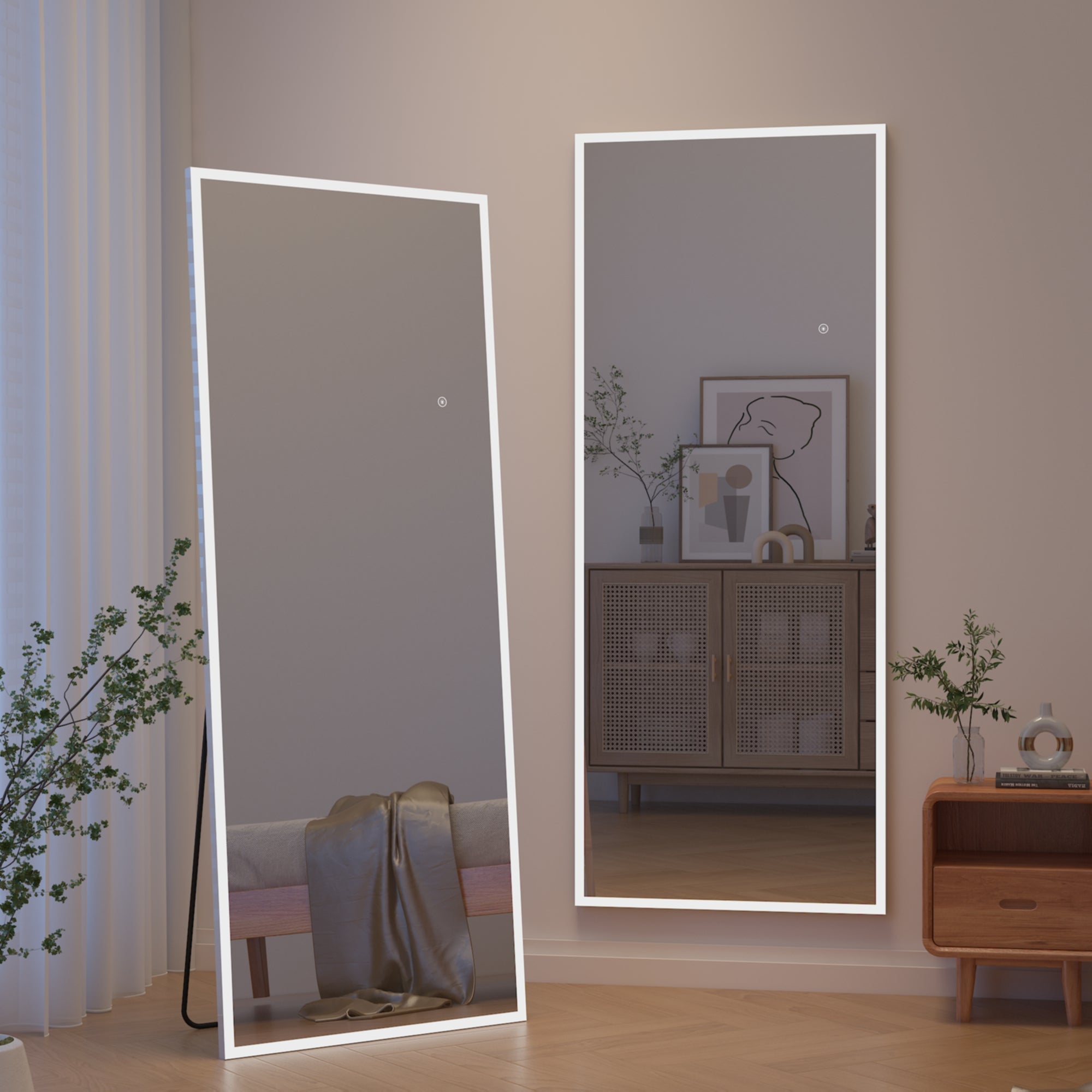 GLSLAND Specchio A Corpo Intero A LED 50x142 Cm - Illuminazione Regolabile, Luce A 3 Colori, Con Supporto O Da Parete