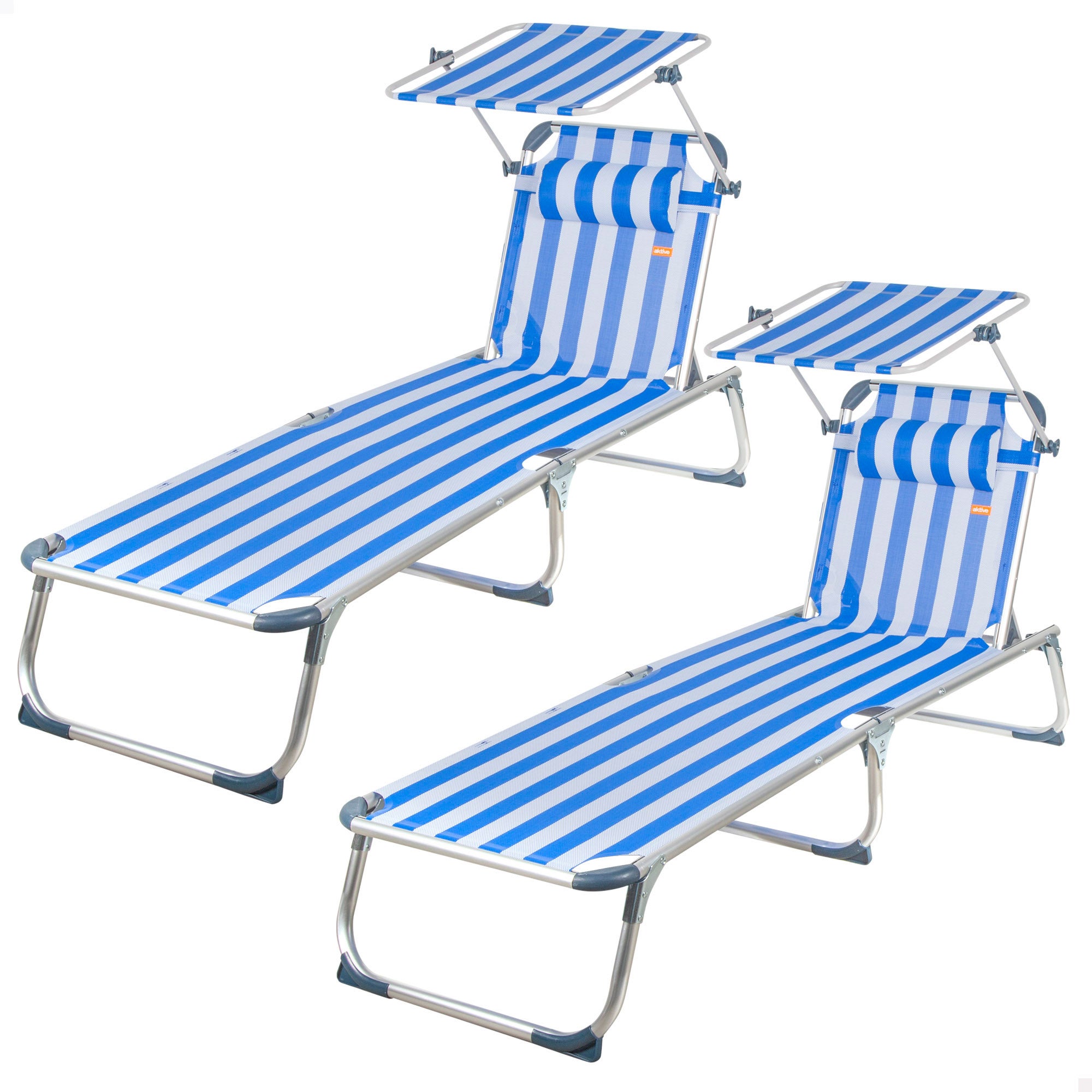 Pack 2 tumbonas playa multiposición 186x49x30 cm marinera con parasol y cojín