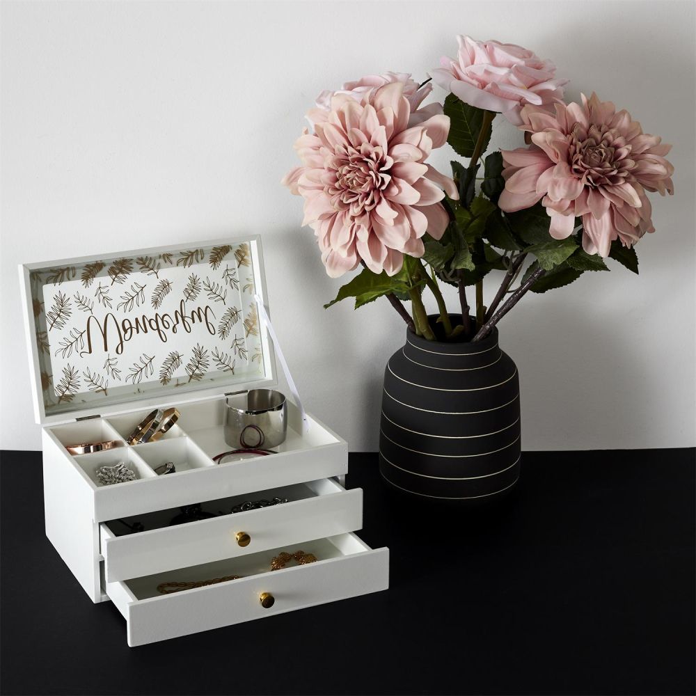 Boîte à Bijoux - HOME DECO FACTORY - Compacte - 3 Étagères - Blanche - 5