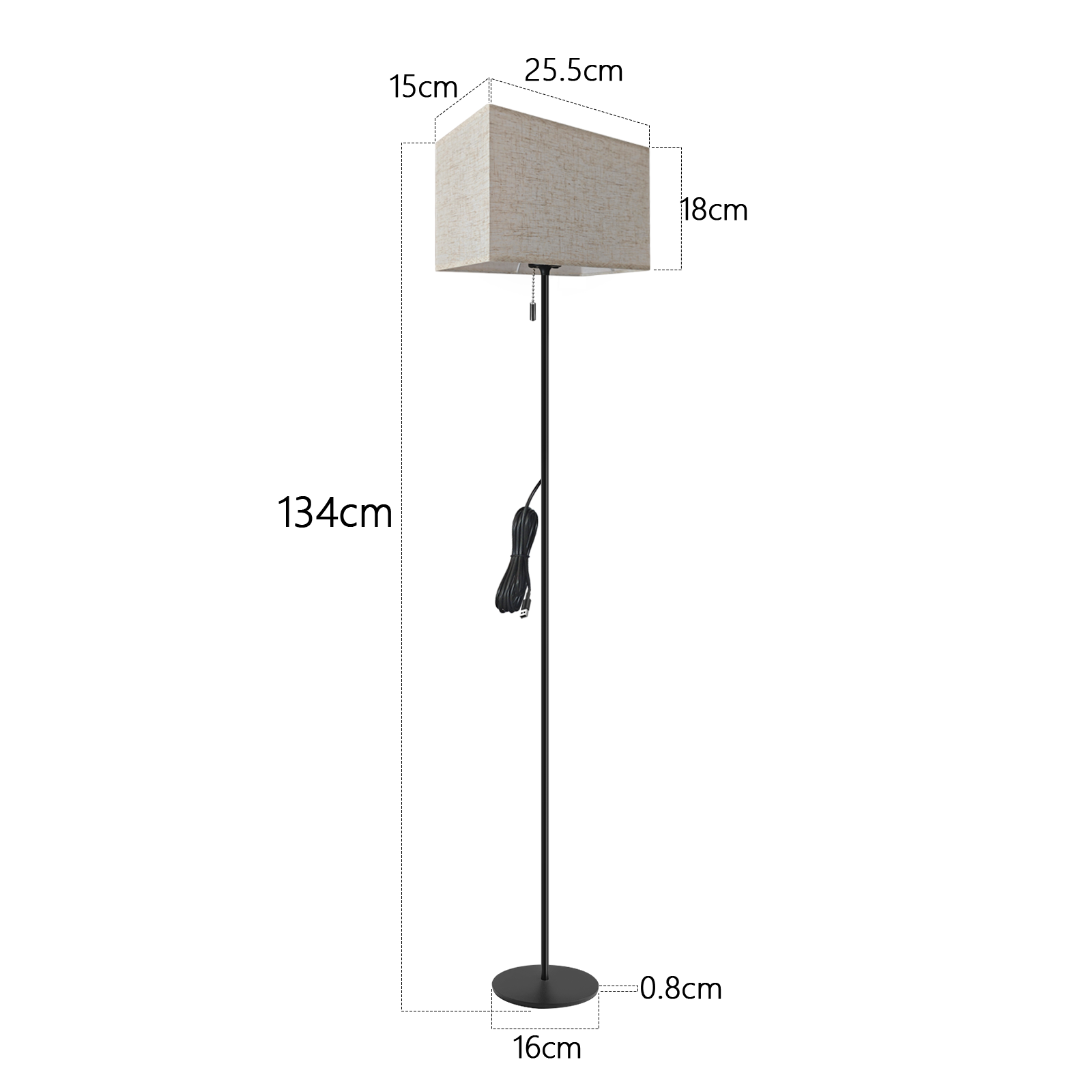 NETTLIFE Lampadaire LED à Intensité Variable Rétro Abat-jour En Tissu Pour Salon, Avec Interrupteur à Tirette - 9