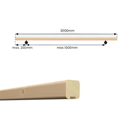 Kit main courante sapin avec supports de fixation, Claro KORDO - 4