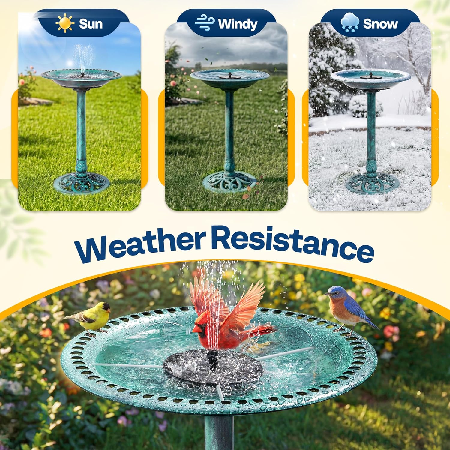 Bain d'oiseaux à fontaine solaire extérieure, décoration de jardin, 24 po de hauteur, vert - 2