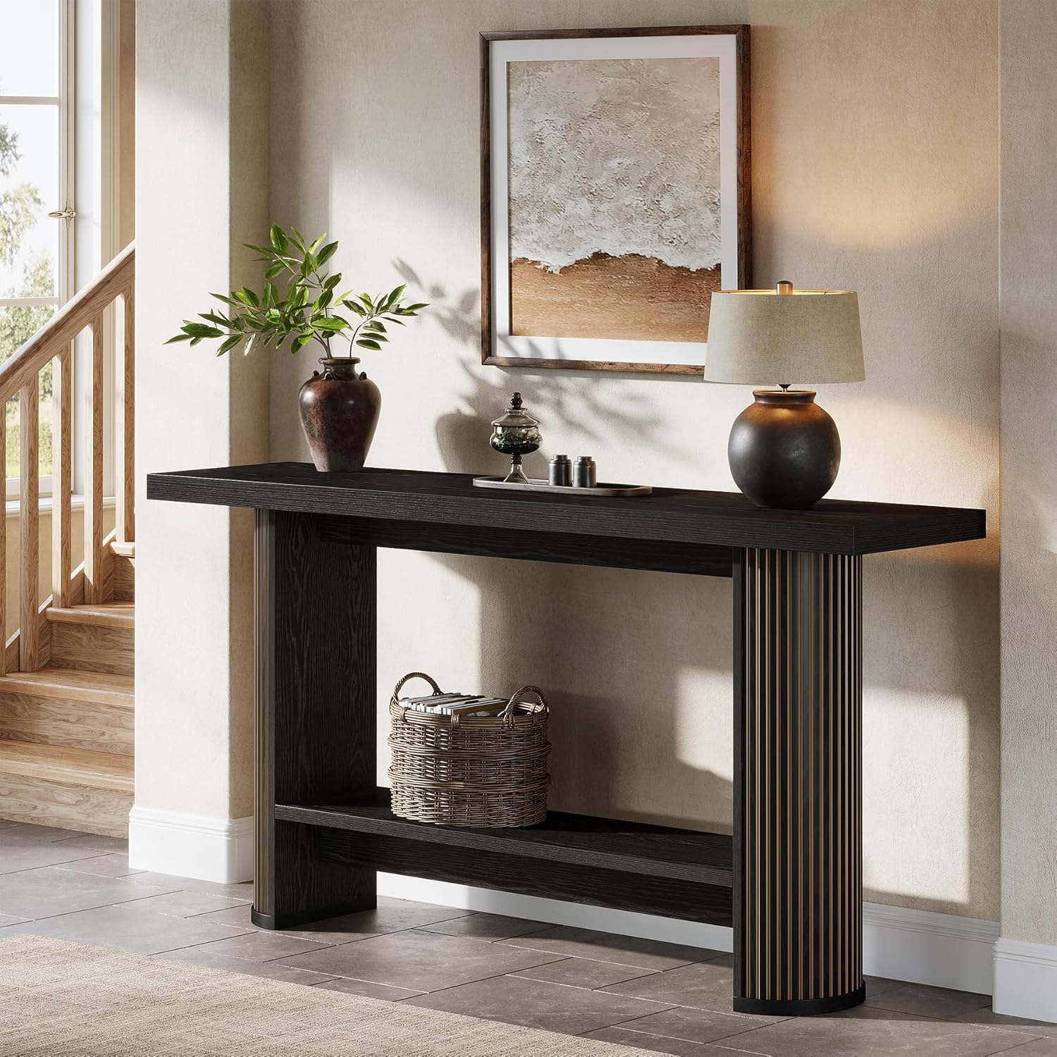 Tribesigns Console, table d'entrée/table de canapé, 140 x 30 x 80 cm, console en bois pour salon, entrée ou couloir, noire - 5