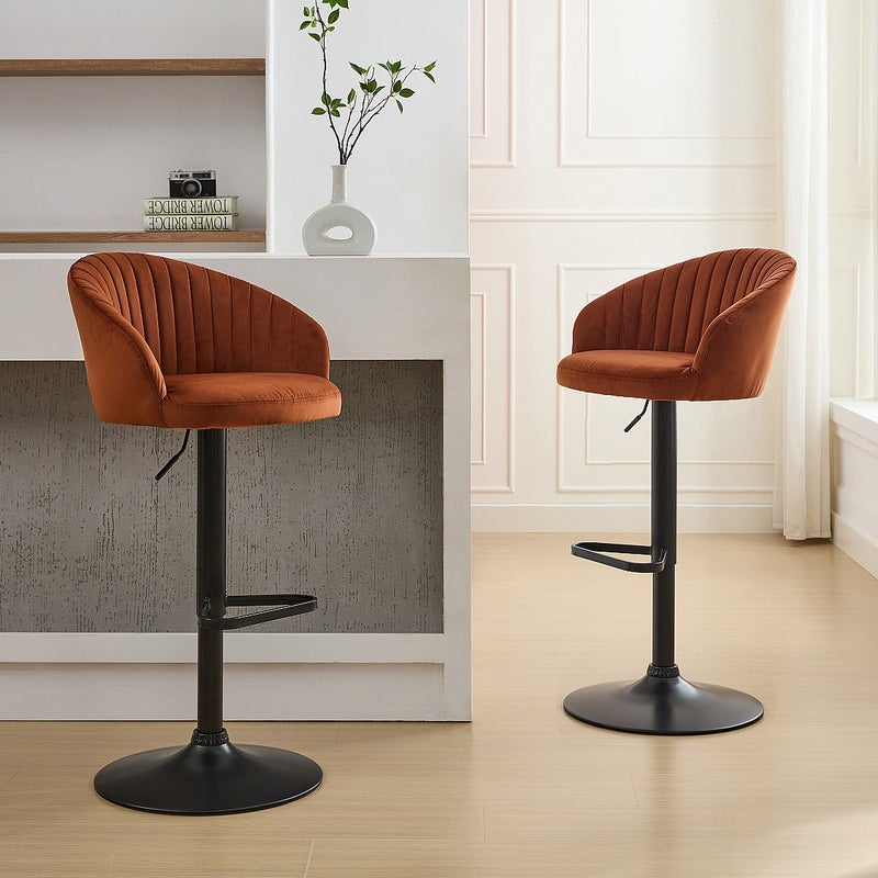 Zestaw 2 stołków barowych z weluru i czarnego metalu - Regulowana wysokość - Terakota - DORALIZ