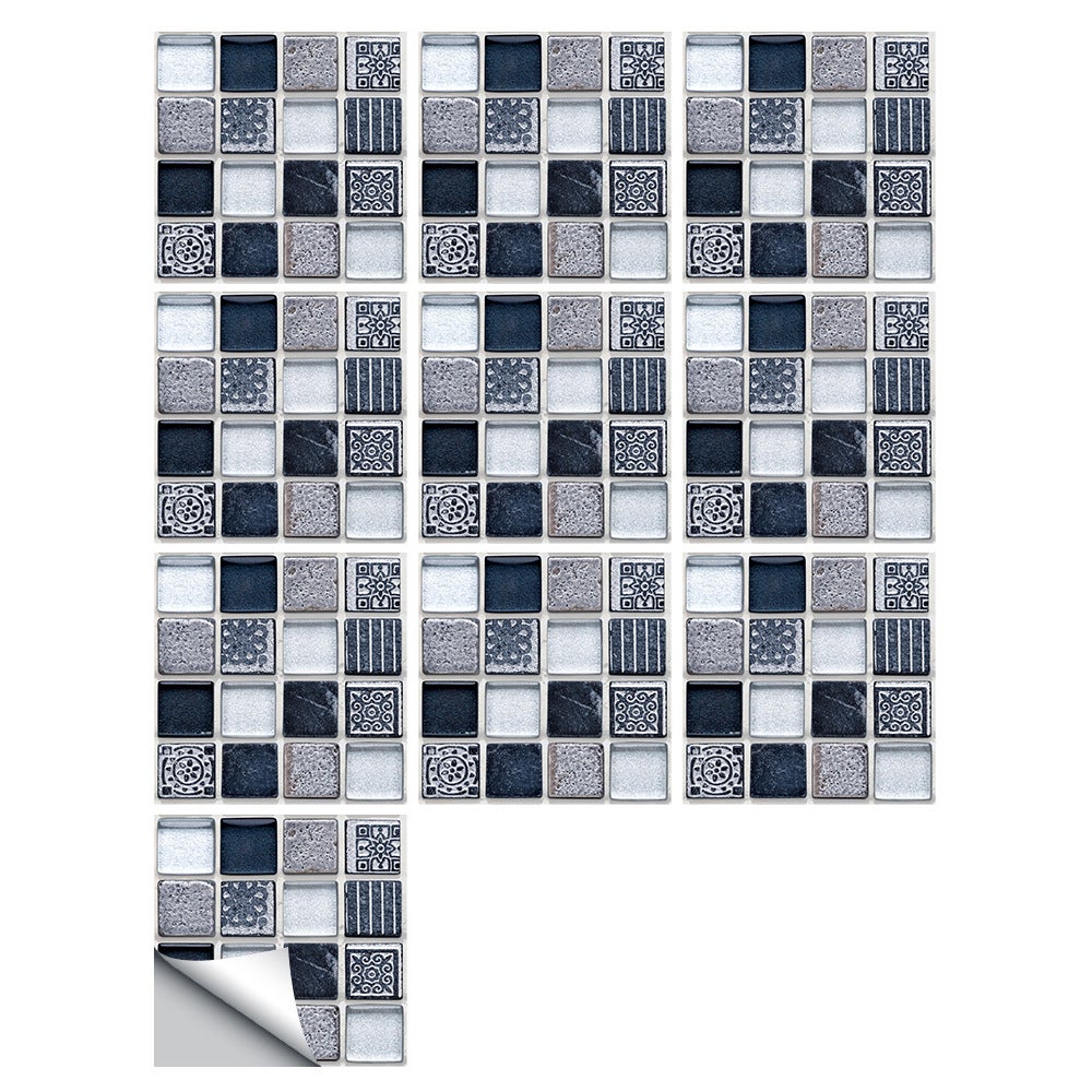 24 Autocollants Carrelage Mural 15x15 Cm - Motif Kaki & Blanc - Uxcell - Neuf