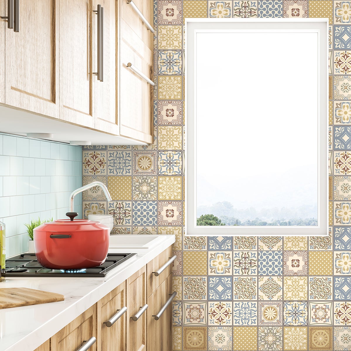 24 vinilos baldosas de cemento azulejos bonni - adhesivo de pared - revestimiento sticker mural decorativo - 24stickers20x20cm