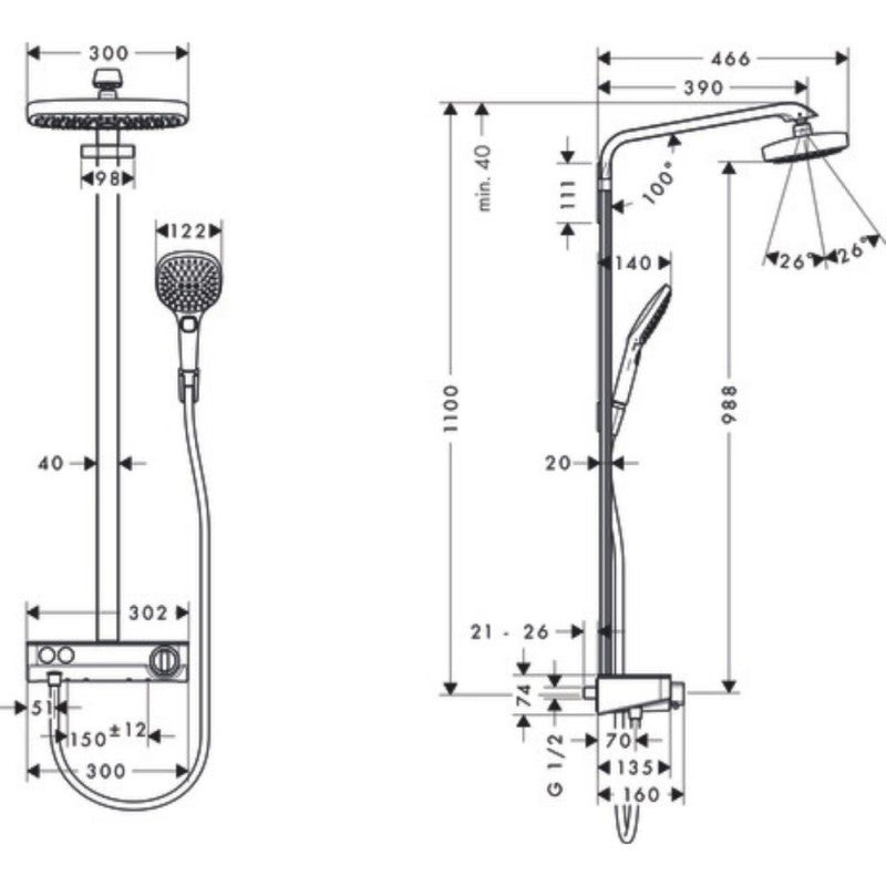 Colonne de douche thermostatique HANSGROHE Raindance Select E 300 EcoSmart avec mitigeur 30 cm chromé - 4