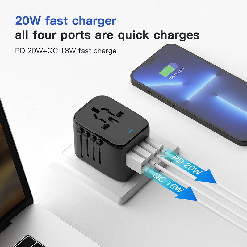 Adattatore Universale Da Viaggio AUNNO Con 2 USB-C – Spina Internazionale – Nero