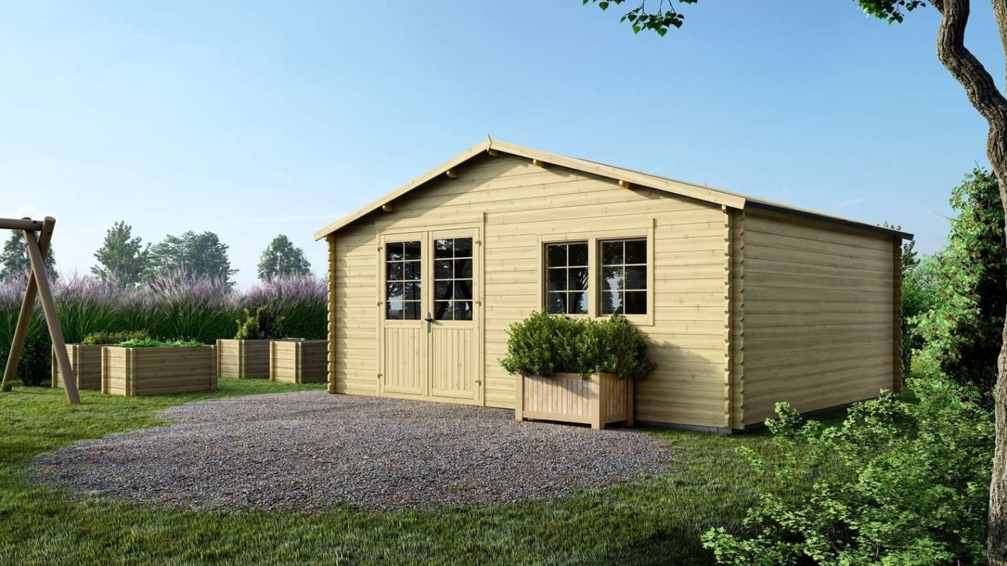 Abri de jardin en bois - 30m2 - 6x5m - Ep. 40mm - Couleur: naturel