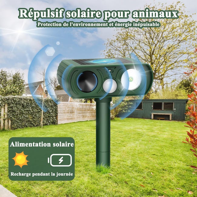 Répulsif Chat Extérieur Ultrason avec LED Solaire & Étanche IP65 pour Jardin Cour Terrasse Anti Chats, Chiens, Oiseaux, Rongeurs - 4