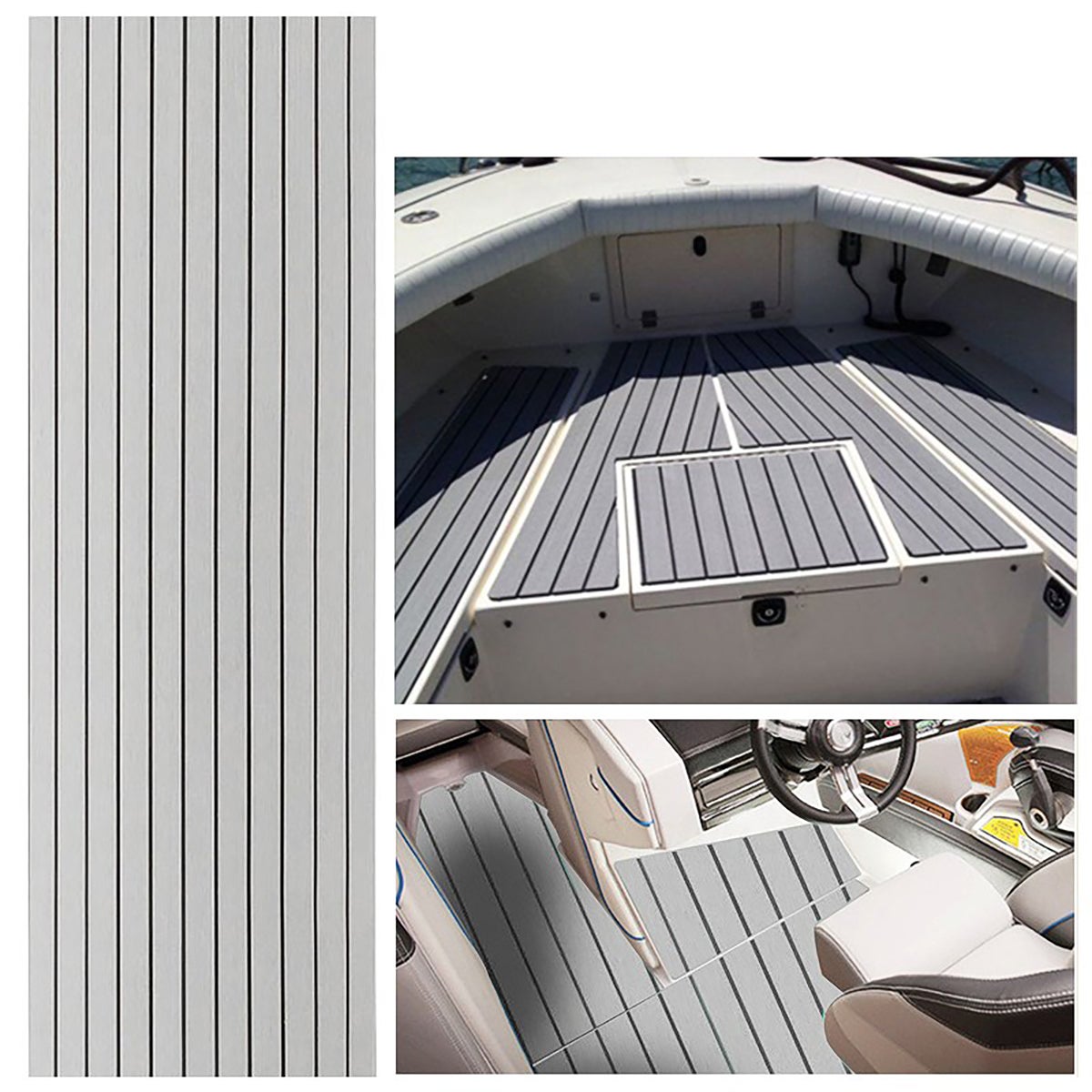 Tapete de convés para barco em EVA autoadesivo 240 x 120 cm, 6 mm, cinzento, efeito teca, antiderrapante e recortável - 3