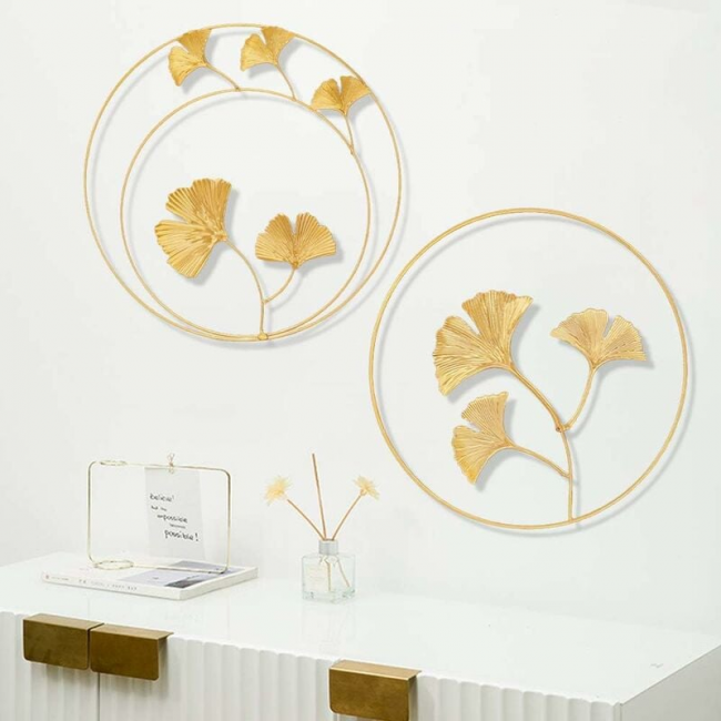 Mikikit Scultura In Metallo Foglie Di Ginkgo Decorazione Da Parete In