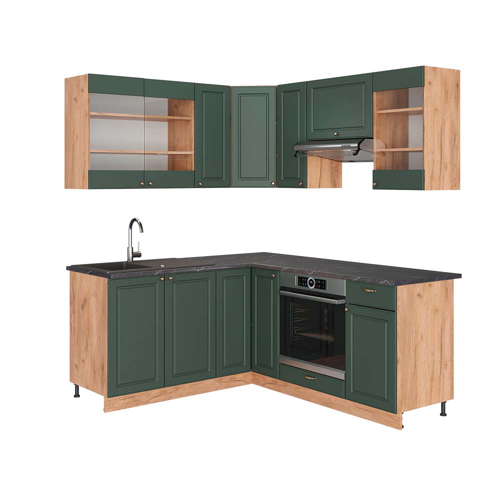 Vicco Kogoszczona kuchnia Fame-Line, Green-Gold Country/Gold Power Oak, 190 x 60 cm , BP Antracyt
