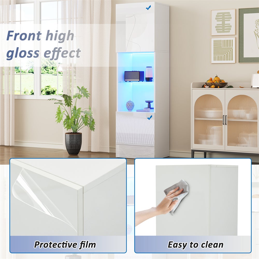 Vetrina LED nera da 160 cm, design moderno, ante alte/basse, vetro temperato, per soggiorno o ufficio 45x35 - 7