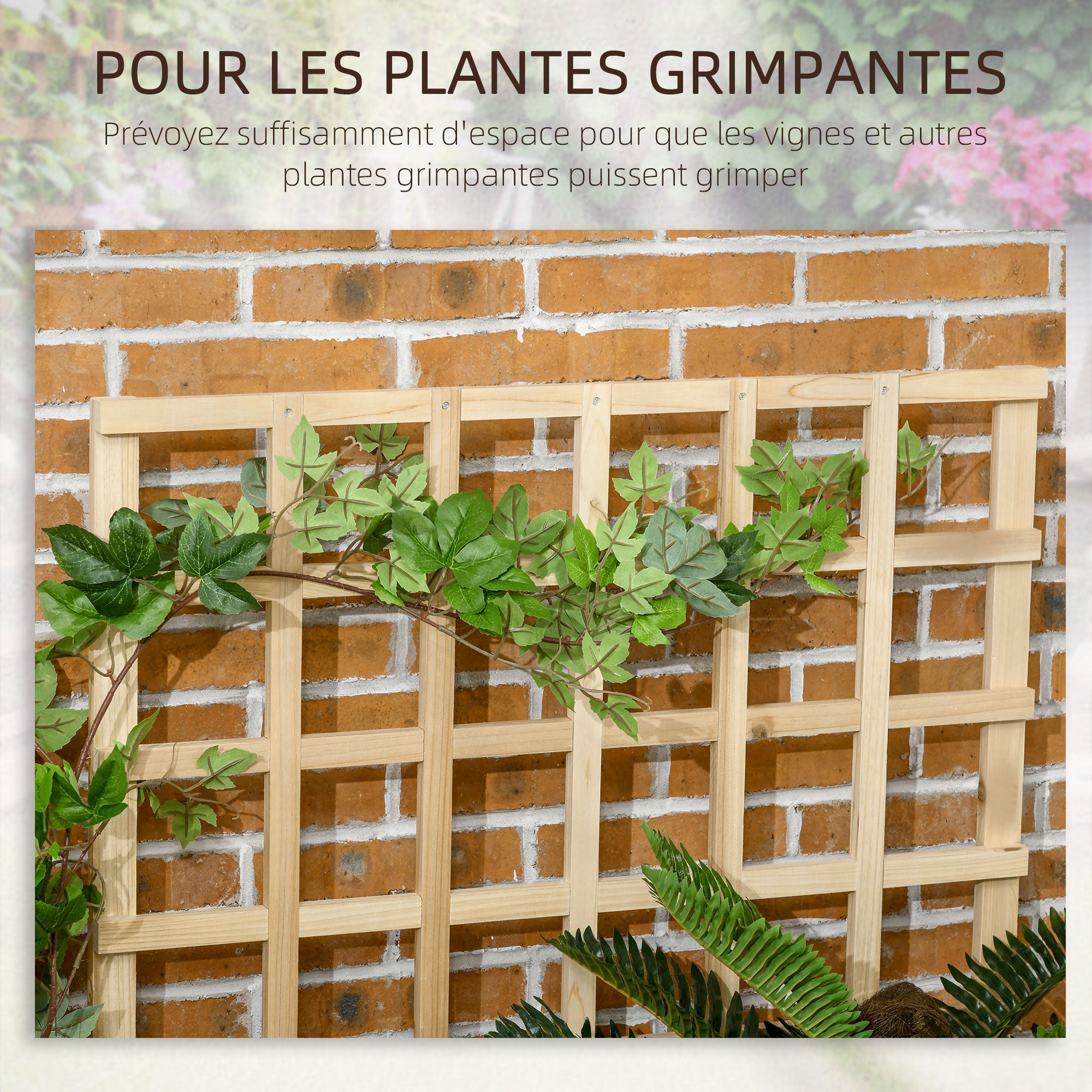 Carré potager jardinière à 3 étages avec treillis lit surélevé en bois pour plantes grimpantes légumes fleurs naturel - 6