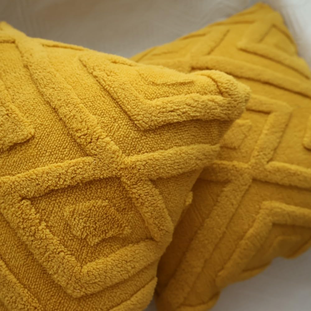 Housse de coussin jaune - motif à carreaux doux, style bohème - convient pour le salon, la chambre, etc. - Lot de 2, 50×50 cm - 6