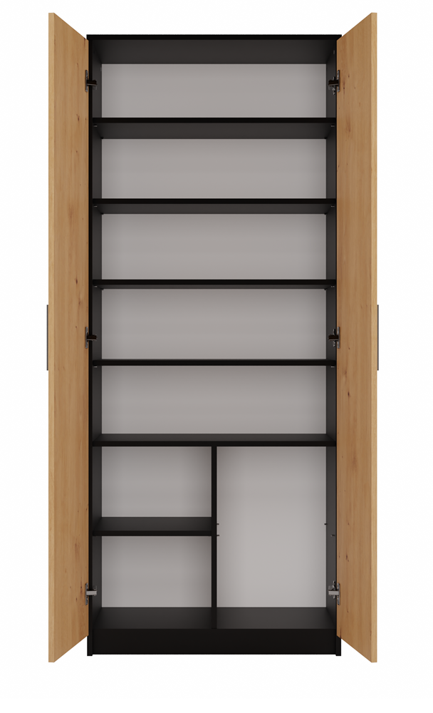 PARLA - Armoire moderne 6 étagères - 180x74x35cm - Meuble de rangement - Armoire bureau - Gris&Aspect bois - 7