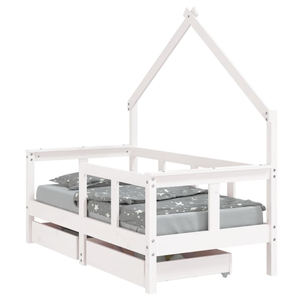 Lit Enfant Montessori Crazy Pine 190x90cm - Bois Massif, Avec Tiroirs Et Barrière - Style Scandinave