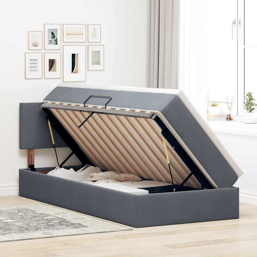 Lit avec rangement en velours gris foncé, pour la chambre, 90 × 190 cm - 4