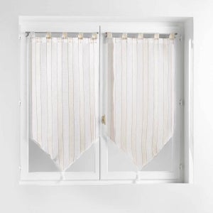 Lot De 2 Rideaux Brise-Bise En Lin À Rayures - Vert - 65 X 60 Cm (L X H