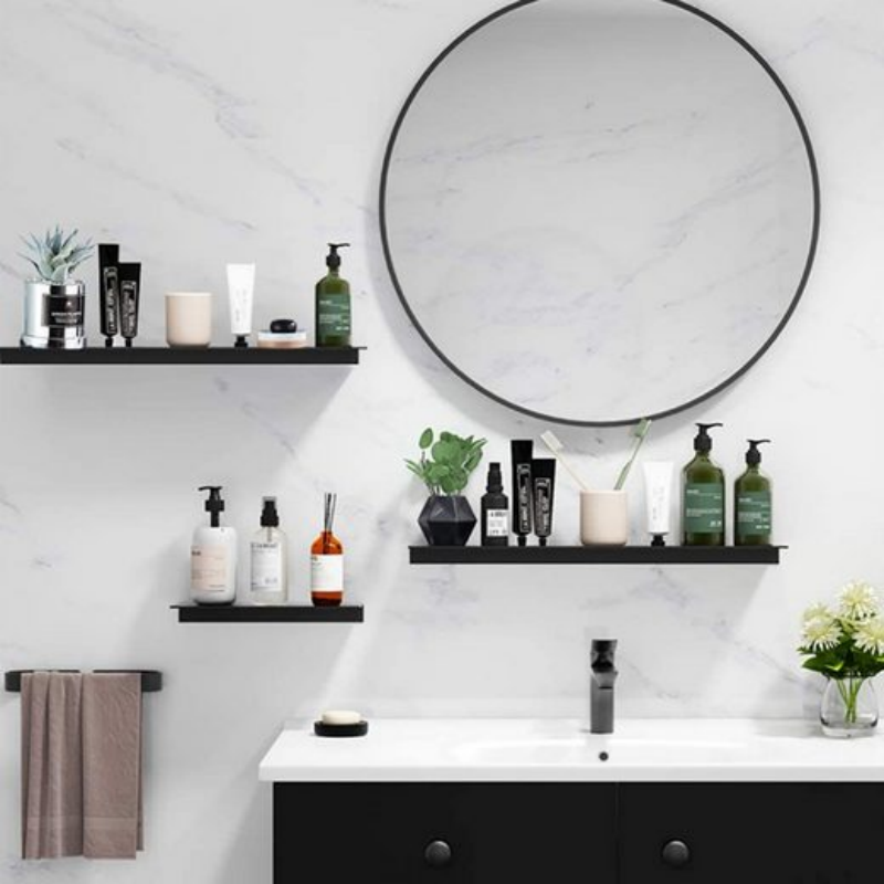 Set di 2 mensole da bagno in alluminio spaziale, 30*12.5*3 cm, adatto per il bagno, facile da installare - 6