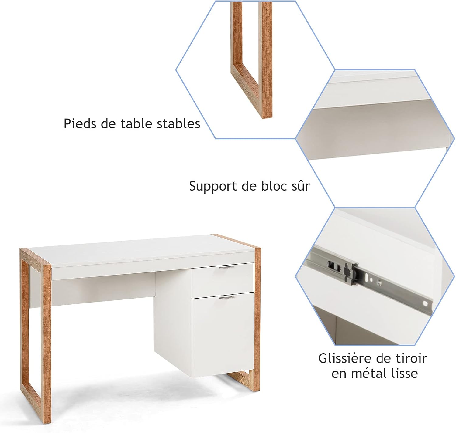 Bureau avec Rangement 2 Tirors, 112,5 x 50 x 75 cm, Petit Bureau Blanc Moderne pour Enfant , Gain de Place, pour Chambre, Petit Espace, Charge 95kg - 7