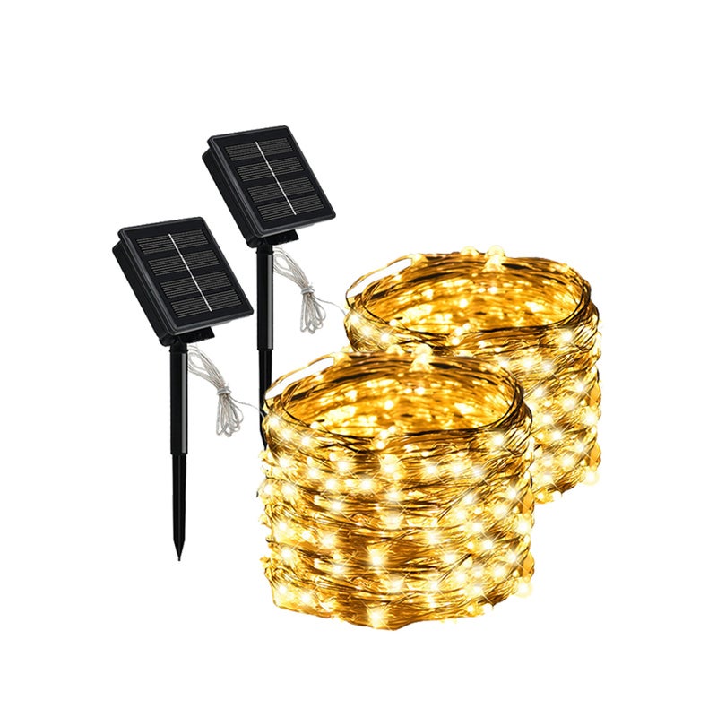 2 szt. 20m 200LED solarne girlandy 8 trybów zewnętrzne drzewka choinkowe impreza ogród światła wodoodporne - ciepłe białe światło