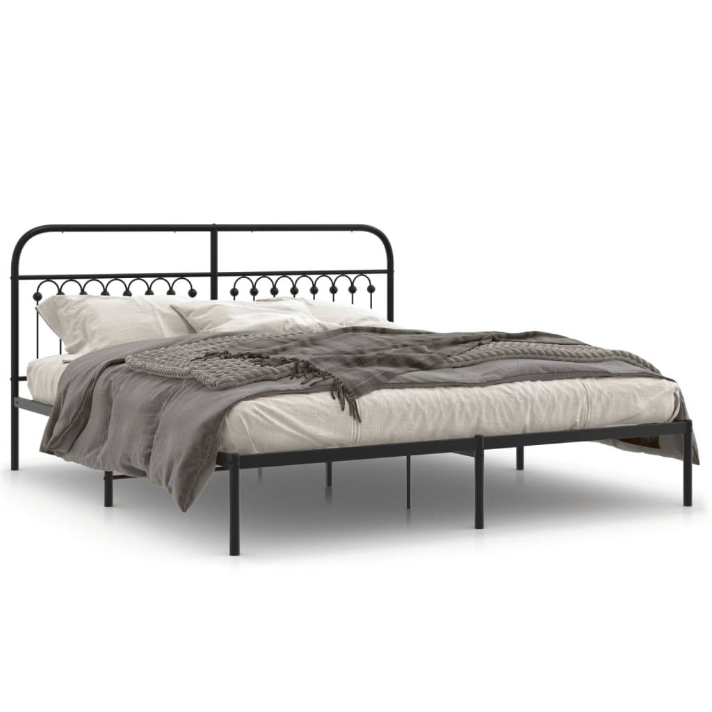 Łóżko Metalowe Czarne Rama Łóżka Ze Stelażem Do Sypialni Pokoju 183x213 cm