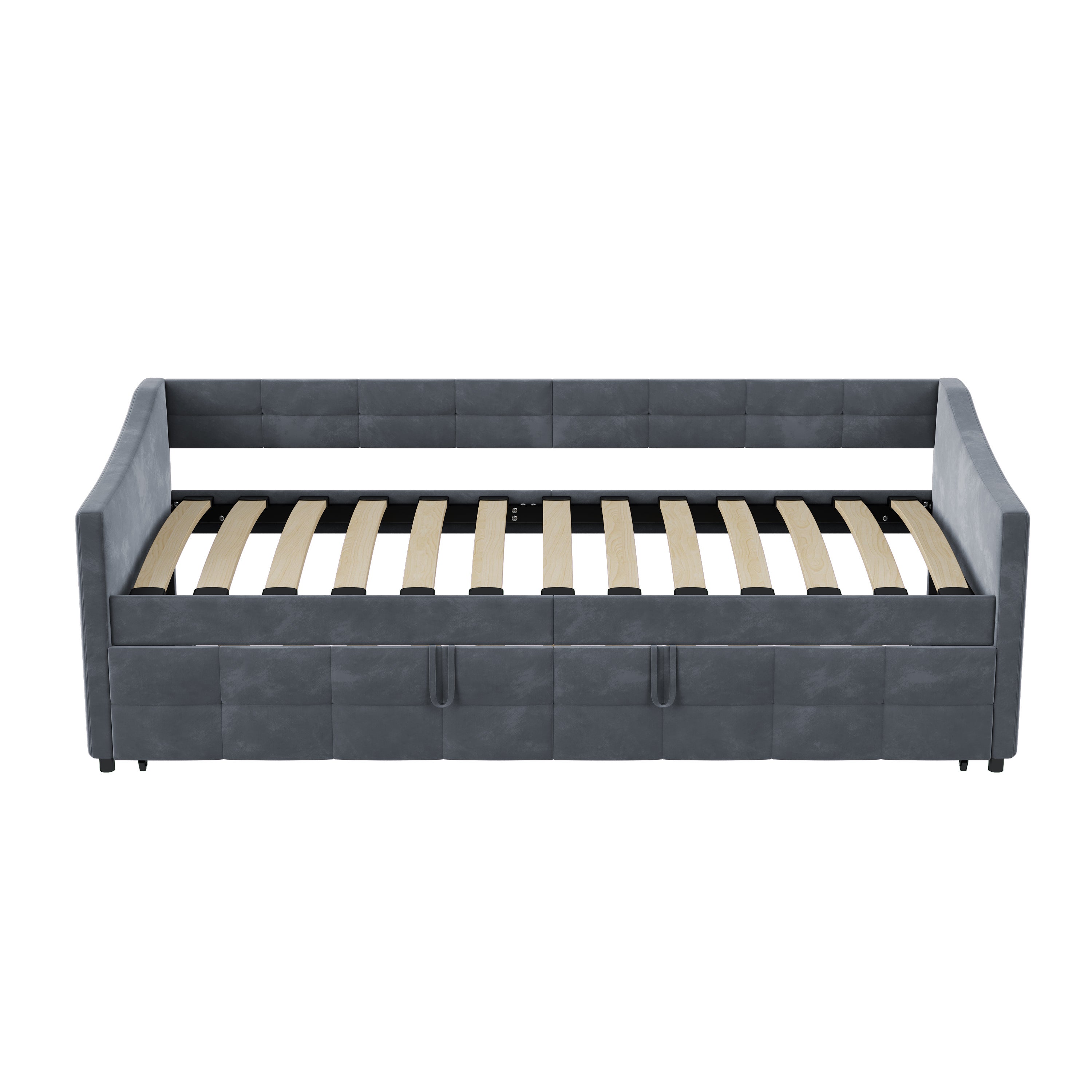 Lit gigogne 90x190/200 cm - avec poches latérales - accoudoirs - cadre à lattes - style scandinave - canapé-lit - gris - 6