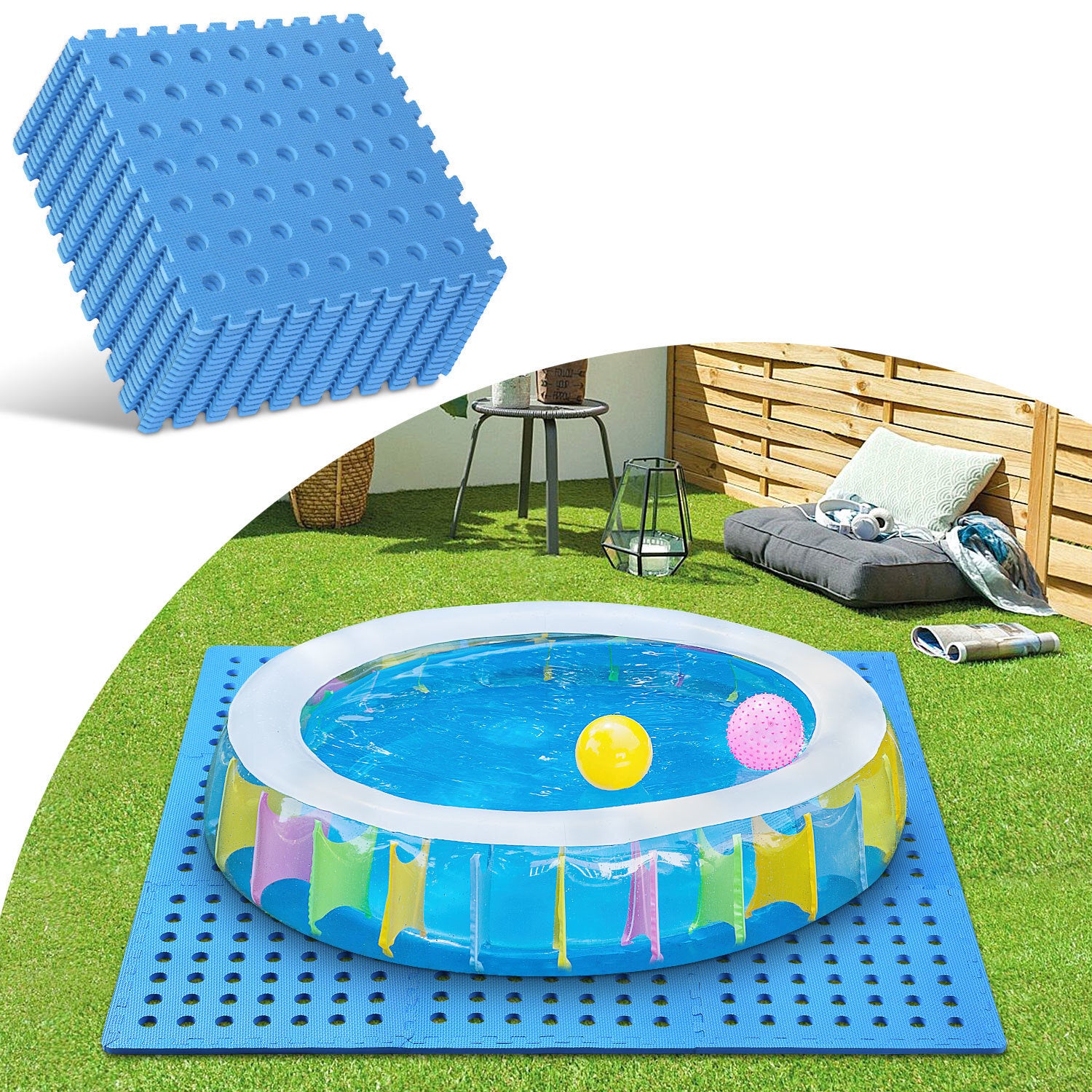 Sloosh 72x 38/180x95 cm Tapis de Piscine pour Enfants, Piscine au Soleil avec Porte-Bagages, conduites de Transport polyvalentes, Tapis d'eau pour Enfants, Passe d'été, fête d'eau Bleu