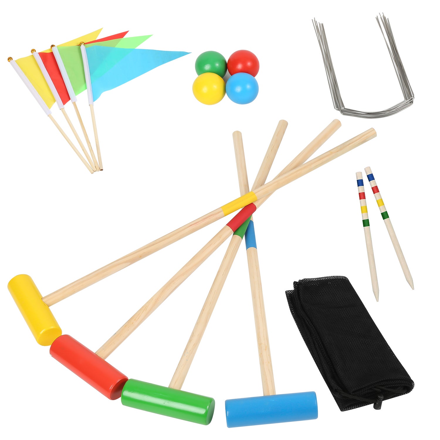 SWANEW Set da croquet in legno per 4 giocatori Set da croquet all