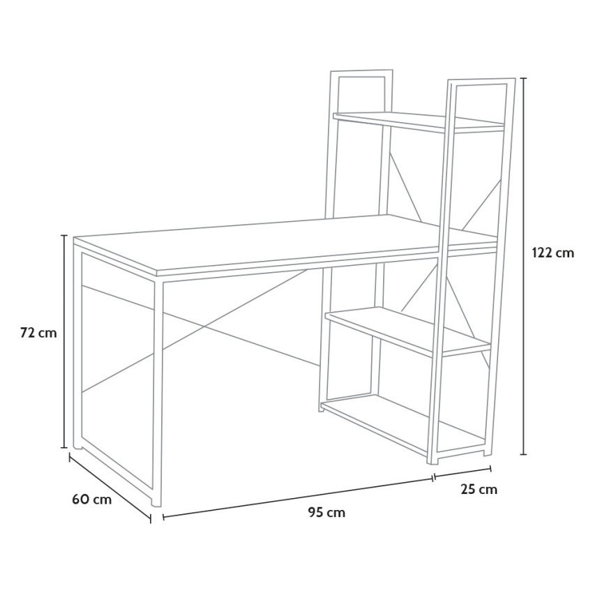 Bureau industriel 120x60 en métal et acier avec étagères design minimaliste Empire - 7