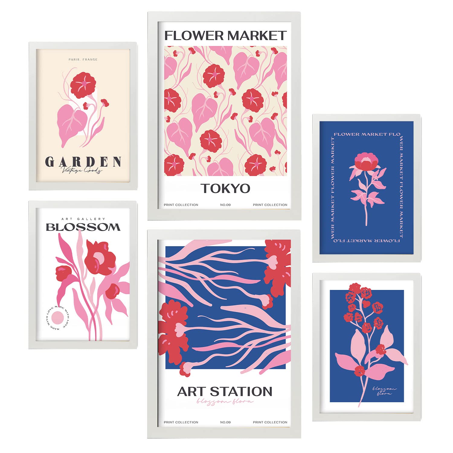 Nacnic set de 6 posters florales mercado de flores láminas de naturaleza y botánica para el diseño y tamaños a3 & a4 marcos blancos