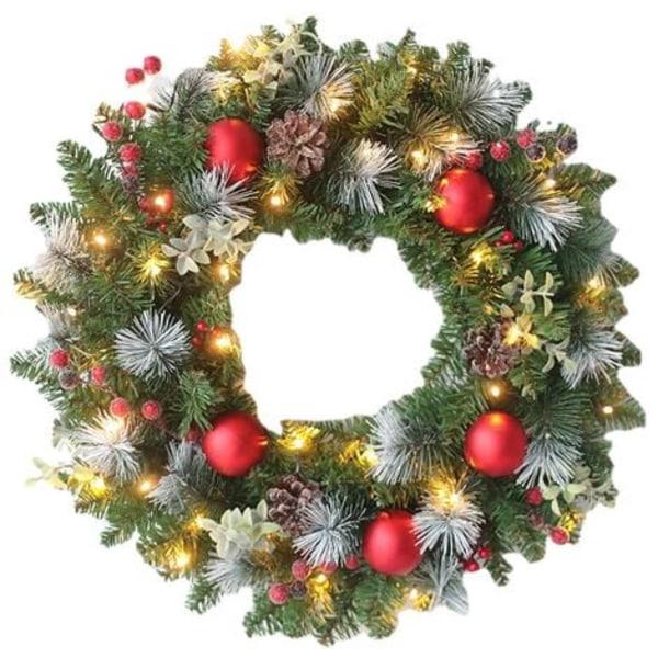 Corona navideña para decoración de puerta de entrada, decoración de escamas de piña (30 cm, 20 luces LED)