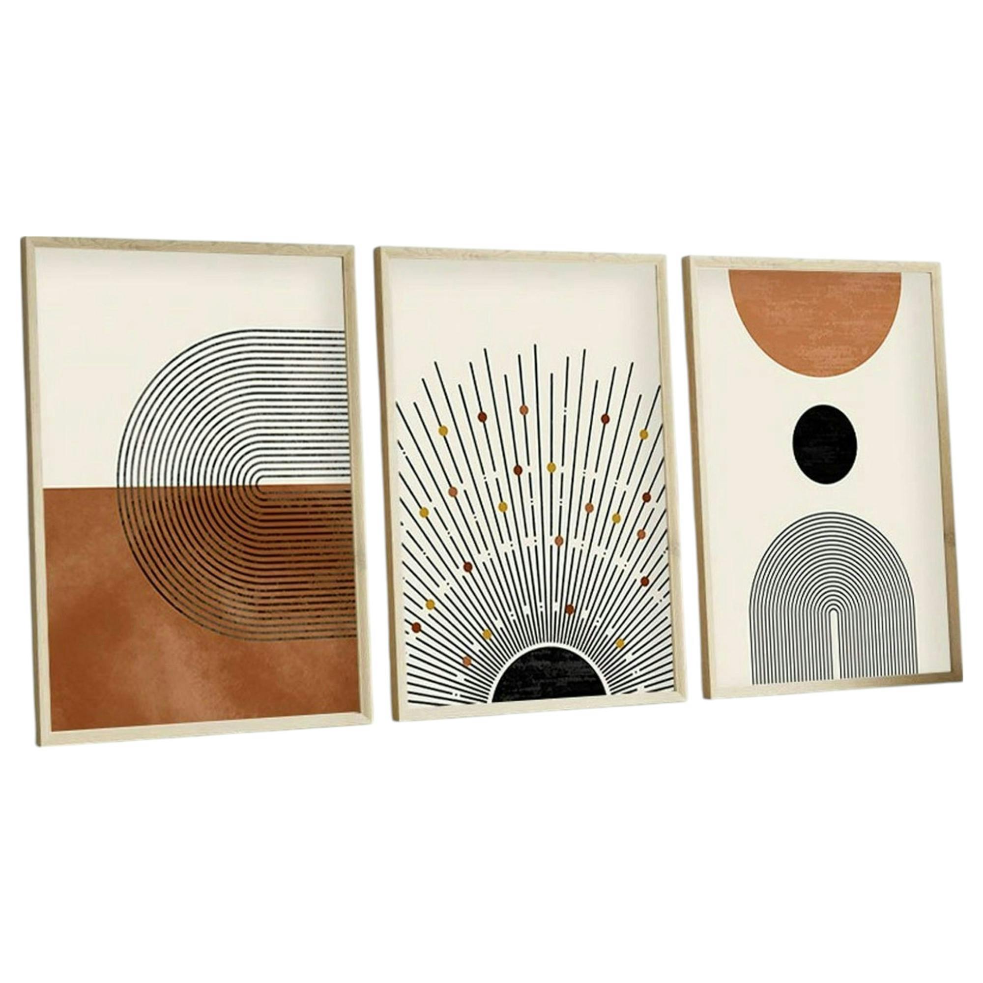 Tableau abstrait noir et brun – thème soleil (lot de 3) - 8